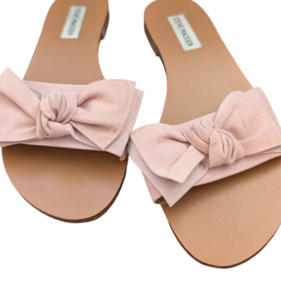 Steve Madden Knotts Pink Bow Slide Sandals Size 6.5 Blush Flat - Picture 5 of 9
